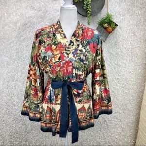 John Mark Microsuede Kimono Jacket Art To Wear Moroccan Jungle Floral Print M